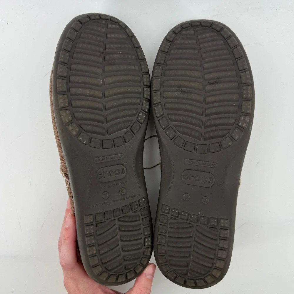Crocs Santa Cruz Loafers Brown Men 13 Canvas Slip On Shoe Frayed Casual Comfy